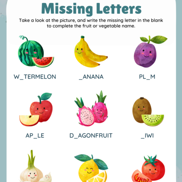 Fill the Missing Letters Worksheets for Child Development