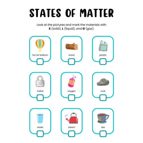 States of Matter and Senses Worksheets for Child Development